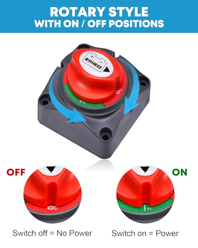 Kohree Battery Disconnect Switch 12V, 12V-48V Battery Shut Off Kill Isolator- Waterproof Marine Cut Off Switch for RV, ATV, Car, Marine, Boat, with 4 Mounting Bolts, 275 Amps, On/Off