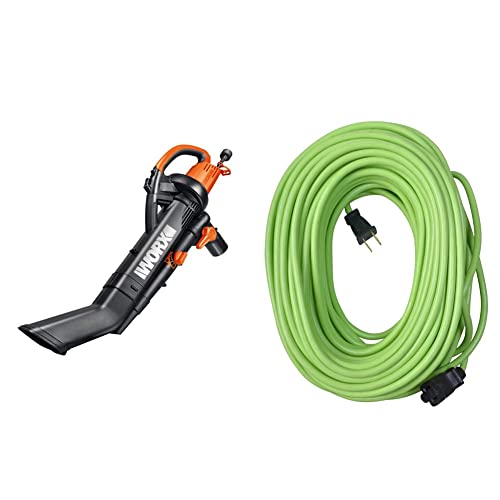 WORX WG505 TRIVAC 12 Amp 3-in-1 Electric Blower/Mulcher/Vacuum and Yard Master 9940010 120-Foot Outdoor Garden Extension Cord