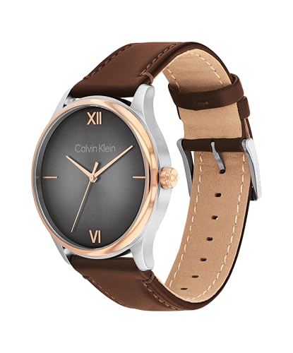 Image of Calvin Klein Ascend Qtz Basic Grey Round Dial Men's Watch|Brown Leather Material|Multi Color Band - 25200453
