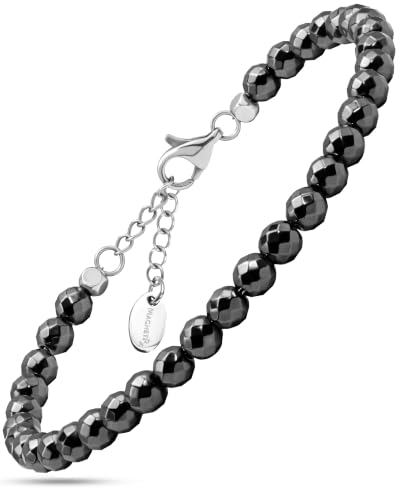 Image of MagnetRX Hematite Magnetic Anklet - Ultra Strength Stones - Elegant Ankle Bracelets for Women - Metallic Black Beaded Hematite Anklets for Women and Men (6mm Faceted Beads)
