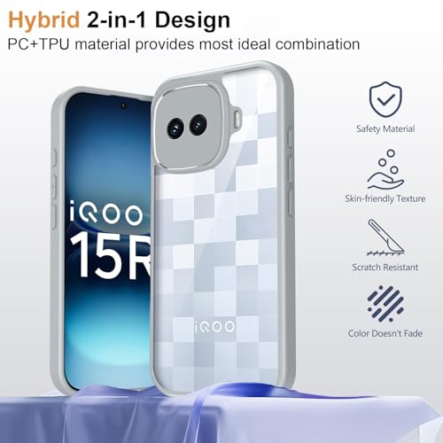 Image of Kapa Hawkeye Clear Slim Tough Back Cover for iQOO 15R 5G | Camera Lens Protector Anti Yellow Shockproof Clear Hybrid Case Cover (Grey Sides)