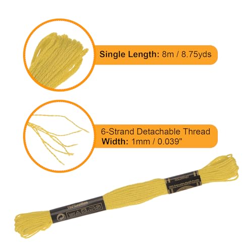 Image of HARFINGTON 12 Skeins Embroidery Floss 8.75yds(8m) Egyptian Long-Staple Cotton Cross Stitch Thread for Sewing DIY Bracelet Yarn String and Crafts, Bright Yellow(6018)