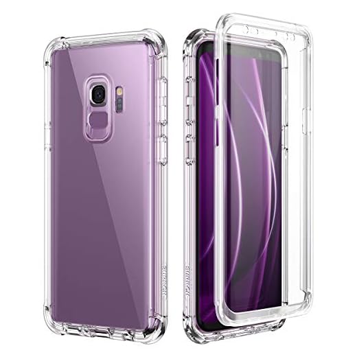 SURITCH Klart fodral för Samsung Galaxy S9 【Inbyggt skärmskydd】 Hybridskydd hårt skal + mjukt TPU-gummi stötfångare robust fodral för Samsung Galaxy S9 5,8 tum (klar)