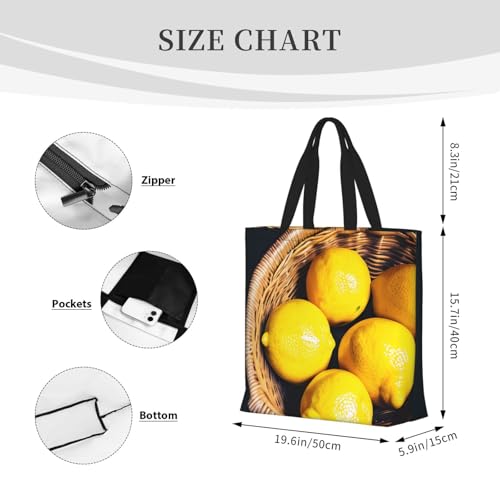 Basket Lemons Print Women's Portable Tote Bag - Large Shopper for Beach,Travel,Gym | Summer Handbag4