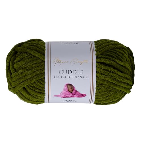 Utopia Crafts Ovillo Lana de Chenilla Gruesa Para Crochet y Tejer a Mano Olive Green, 100 g/60 m, Esponjosa, Suave, Ideal Principiantes. Lavable a Máquina, Alternativa a Lana Animal