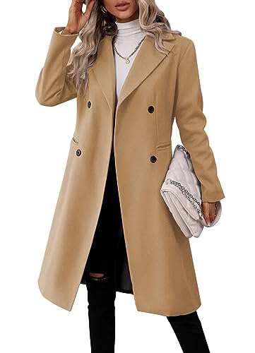 Danedvi Womens Long Double Breasted Coats Lapel Collar Pea Coat Winter Slim Fit Jackets Trench Coat Outwear