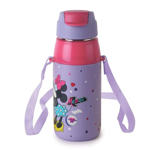 Cello Kidzbee Era Cuddle Buddies Inner Steel Insulated Kids Water Bottle, 400 ml, Lavender | Leakproof Easy to Open Flip Top Cap with Inner Straw | Cold Water Bottle for Kids School, Picnic, Travel