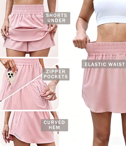 Halife Women's Athletic Skorts with Shorts and Pockets for Pickleball Tennis Golf Skort Quick Dry Summer Skirts Workout Running Athletic Skirts Light Pink L — view 6