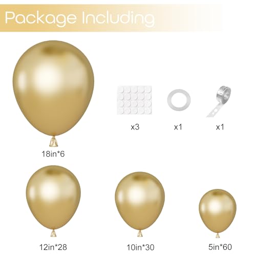 Image of Ouddy Party 129Pcs Metallic Gold Balloon Arch Garland Kit in 18 12 10 5Inch | Different Sizes 6Pcs 18 inchChrome Golden Balloons for Birthday Wedding Anniversary Baby Shower Bachelorette Party Decorations