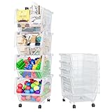 TidyFriend Stackable Storage Bins Open Front Clear, 4 Pack Small Stackable Storage Bins With Wheels, Toy Organizers, Kitchen, and Bathroom...