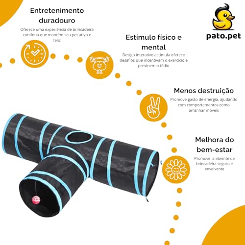 PATO.PET Túnel Para Gato Dobrável Em T - Brinquedo Para Gatos com Bolinhas, Labirinto Interativo, Es