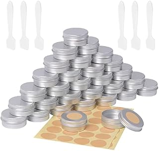Aluminum Tin Jars, 30PCS Aluminium Empty Containers 15ml Round Cosmetic Tin Jars Travel Cream Jars with Labels and Mini Spatula for Lip Balm, Lotion, Cream, Masks, Mini Candles, Cosmetics (Silver)