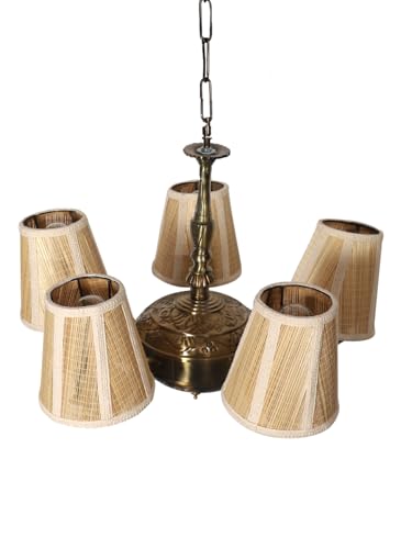 Image of Devansh 05 Lights Bamboo Conical Shade with Antique Golden Chandelier -R