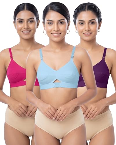 Image of Brida Sajini Women's Cotton Round Stitch Bra | Full Coverage | Single Layered | Non-Padded | Wireless | Saree Bra for Heavy Bust | Daily Use | Combo