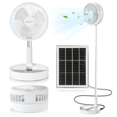 Ventilateur de Table Pliable, Sur Pied Solaire Rechargeable USB 3 Vitesse, Télescopique de Bureau Réglable en Hauteur, de Sol pour Camping Maison Voyage