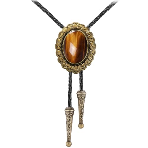 Image of Jeilwiy Bolo Tie for Men Real Stone Westwern Cowboy Ties Silver Bolos Women Leather Necktie Gift for Birthday Christmas