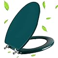 Dark Green Elongated Toilet Seat Natural Wood Toilet Seat with Zinc Alloy Hinges, Easy to Install also Easy to Clean, Scratch Resistant Toilet Seat by Angol Shiold (Elongated, Dark Green)