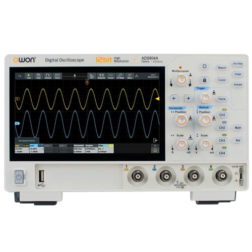 Osciloscopio digital ADS804A Ancho de banda de 70 MHz Osciloscopio OWON de 4 canales con resolución vertical de 12 bits y velocidad de captura de forma de onda de 700 000 Wfms/s Oscilógrafo