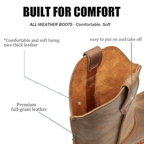 Image of SUREWAY Western Boots - Men's Square Toe Work Boot,Pull On Leather Wellington Boots,Durable Classic Slip Resistant Soft Toe Cowboy Boot