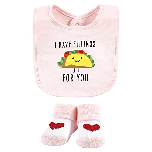 Image of Hudson Baby Unisex Baby Cotton Bib and Sock Set, Girl Pizza Taco, One Size