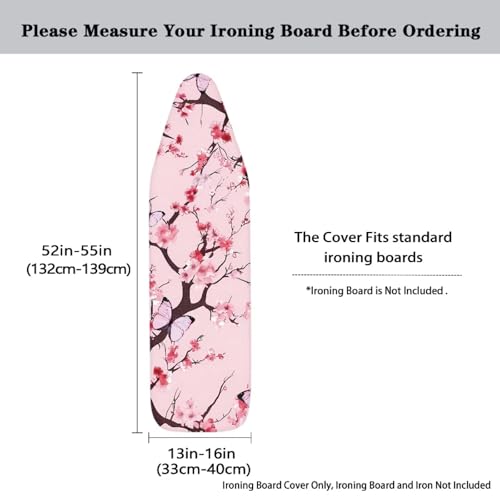 Image of Ironing Board Cover Standard Size 15x54 inch, Hook and Loop Easy to Install and Stain Resistant Cherry Blossoms Butterfly Print