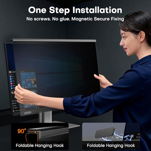 Image of OMOTON Computer Privacy Screen for 24 Inch 16:9 Aspect Ratio Computer Monitor, Magnetic Privacy Eye Protection Anti Blue Light Glare Shield Filter, Removable Anti-Scratch Protector Film