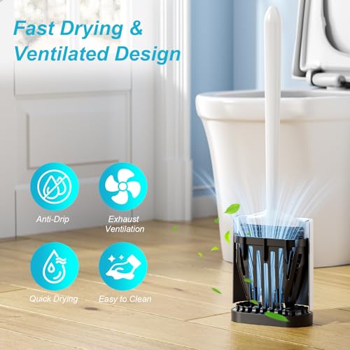 Sellemer 2 Pack Silicone Toilet Brush with Holder: Wall/Floor Mounted WC Brush, with Quick-Drying Holder - Image 3