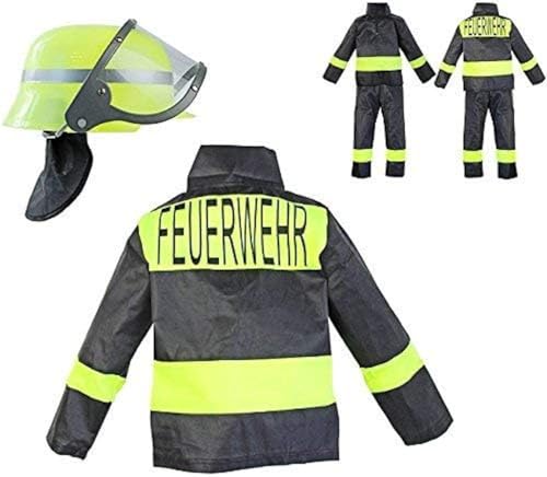 Nerd Clear Feuerwehr Kostüm Set für Kinder | 3-teilig: Helm, Jacke, Hose | ideal für Karneval & Fasching | Jungen & Mädchen (116)