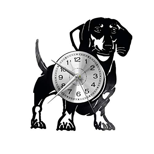 Horloge murale teckel en art vinyle fait main sculpture moderne