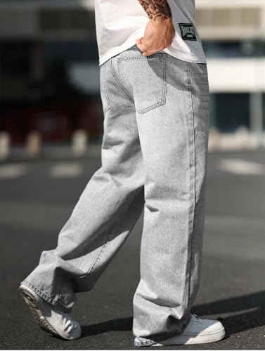 Verdusa Men's High Waist Loose Jeans Baggy Straight Leg Denim Pants Trousers2