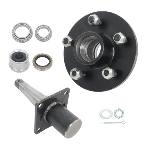 Silscvtt 5 Lug 4.5 inch Trailer Hub Kit and Round #84 Spindle Overall Length 8-1/4 inch Spindle Length 3.37 inch for 3500 Lbs with Brake Flange