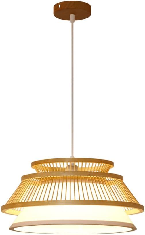 Suspension bambou naturel au design rétro lustre tressé main hauteur réglable douille E27