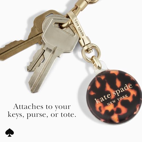 Image of kate spade new york AirTag Holder with Gold Ring Clip - Tortoiseshell | Stylish, Anti-Scratch, and Protective Case for Apple AirTag - Attaches Securely to Bags, Luggage, Keys, Purse, Totes & More