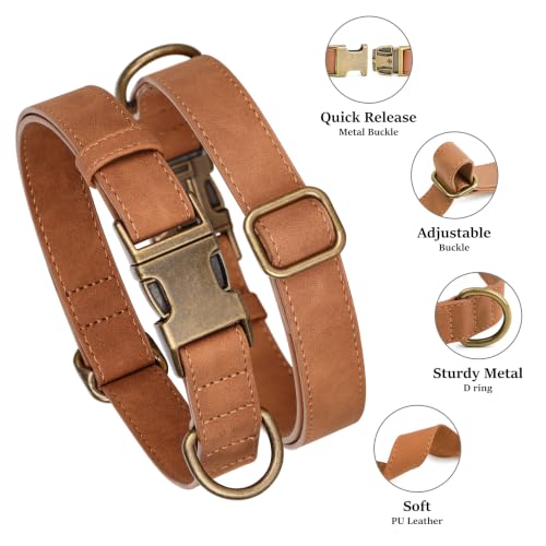 Image of Didog Soft PU Leather Dog Collar for Large Dogs, Quick Release,Lightbrown L