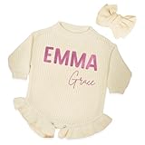 SWaddle AN Personalized Embroidered Knit Baby Romper with Name, Ruffle Detail Outfit, Newborn Girl Shower Gift, Infant Clothing, First Birthday Present