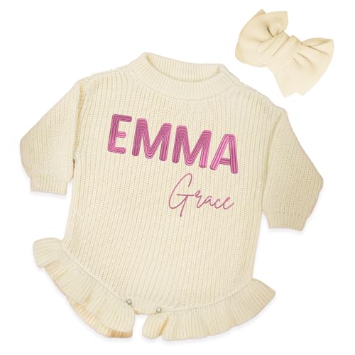 SWaddle AN Personalized Embroidered Knit Baby Romper with Na