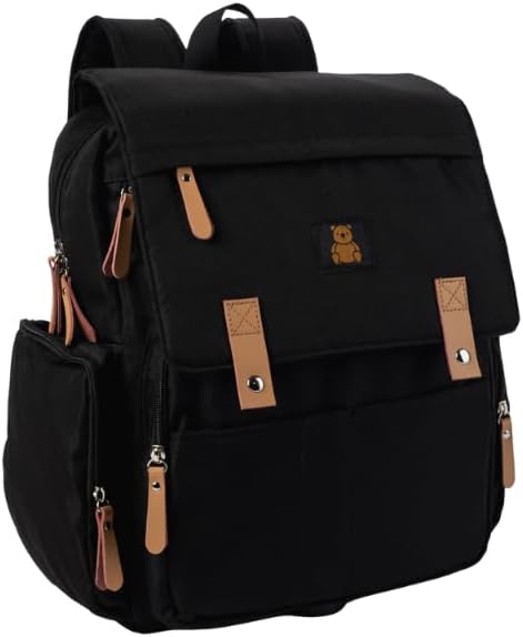 Baby Bliss Alexander Diaper Bag for New Parents - Backpack 4 Color Options, Organizational Pockets, Unisex-Babies, Diaperbag Backpack, Daily Use (Black and Grey)