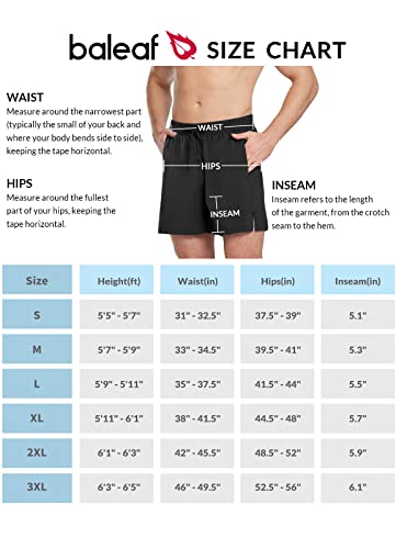 Baleaf Men's 5 Inch Inseam Swim Trunks With Compression Liner Quick Dry 2 In 1 Swim Shorts With Pockets Black L #TOP6