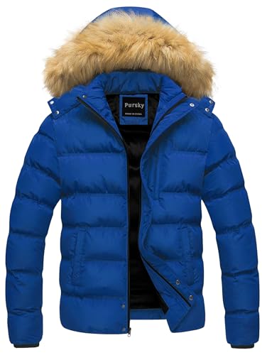Image of Pursky Men's Puffer Jacket Waterproof Winter Bubble Coats Ski Parka Fur Hooded
