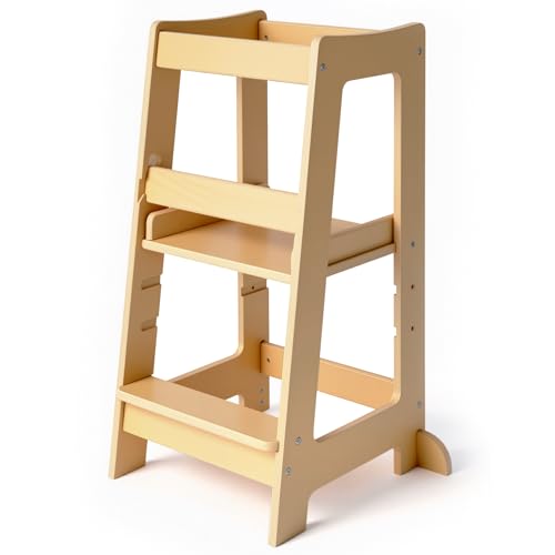 Image of Stepup Baby Toddler Step Stool - Adjustable Height Kids Helper Step Stool, Durable, Non-Slip Platform for Bathroom Sink & Kitchen Counter, Toddler Tower for Exploration and Growth - Varnished