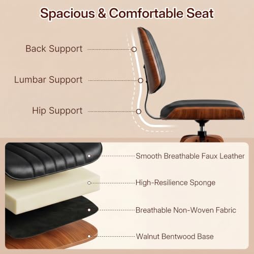 Image of Counter Height Bar Stools Set of 2, Adjustable Swivel Kitchen Island Stools | Mid Century Modern Counter Stools, Swivel Barstools with Back, Faux Leather Upholstered Bar Chair