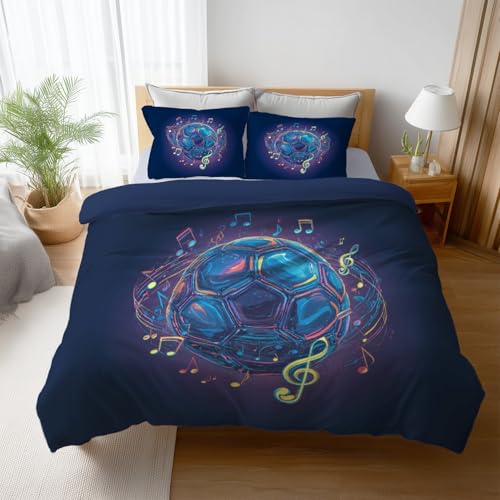 Juego de Ropa de Cama con diseño de Deporte Fútbol Notas Musicales, Microfibra Cepillada Funda nórdica Degradado, Juego de Funda Edredon Cama 150 y 2 Fundas de Almohada 50 x 75 cm