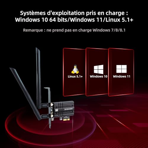 SYONCON Carte WiFi 6E PCIe pour PC, Bluetooth 5.3 avec Chipset Intel AX210 – vue 5