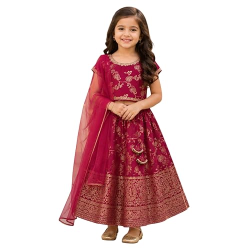 Image of The Magic Wand Lehenga Choli Set with Dupatta for Girls Kids Floral Printed Lace Embelished Chaniya Choli, Perfect for Wedding Occasions & Festivals