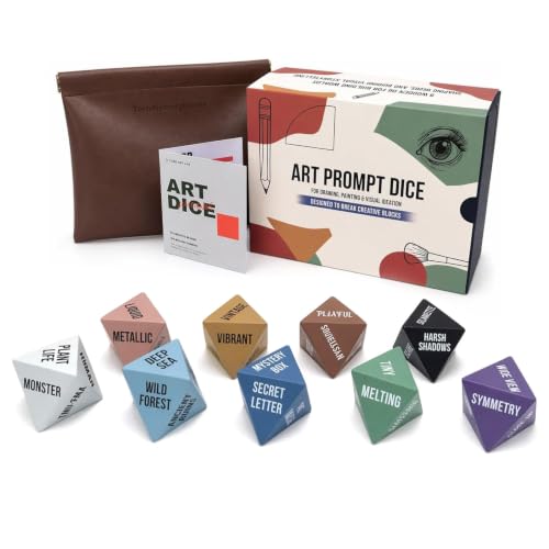 Art Prompt Dice 9 Wooden D8 Art Dice for Drawing Prompts Painting Inspiration Sketch Practice and Creative Ideas Gift for Artists Art Students and Teachers (Art Edition)