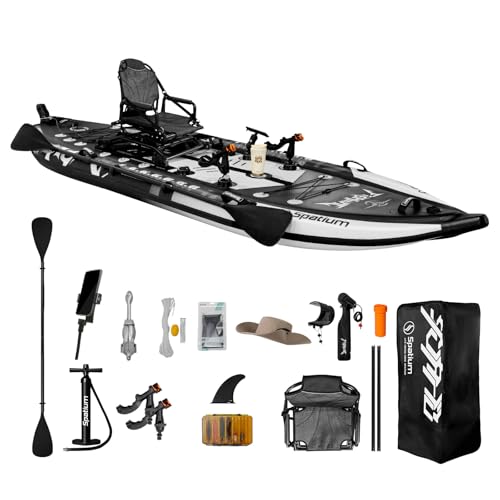 Spatium 3 Chamber Fishing Boat Inflatable Stand Up Paddle Board for Youth and Adults - Wide Sup with Premium Accessories,Rotatable Seat, Fishing Kayak Paddle Board