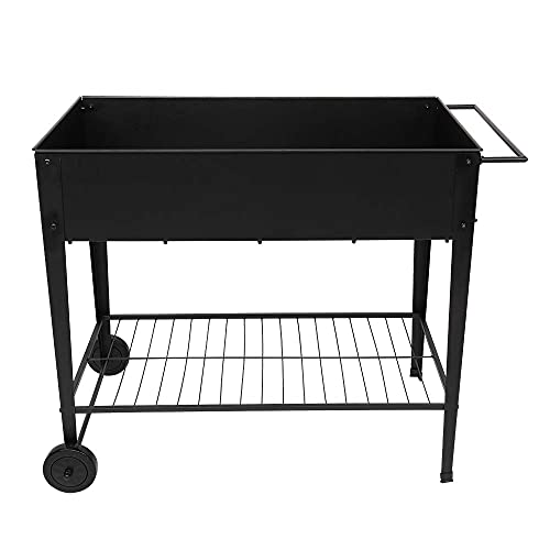 VINGLI Large Metal Raised Garden Bed Planter Box with Legs and Wheels Outdoor Elevated Mobile Garden Bed for Vegetables, Fruits and Flowers, Ergonomic Patio Metal Planter (40" L x 19" W x 32" H)