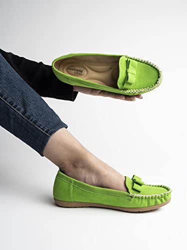 Image of Shoetopia Women & Girls Stylish Front Bow Style Green Loafers