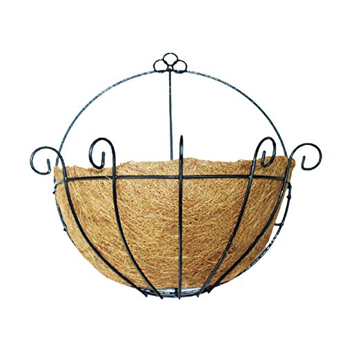 RIABXZ Panier de fleurs à suspendre en métal avec doublure en fibre de coco - 32 cm - Demi rond - Pour plantes - Décoration d'intérieur et d'extérieur Cover