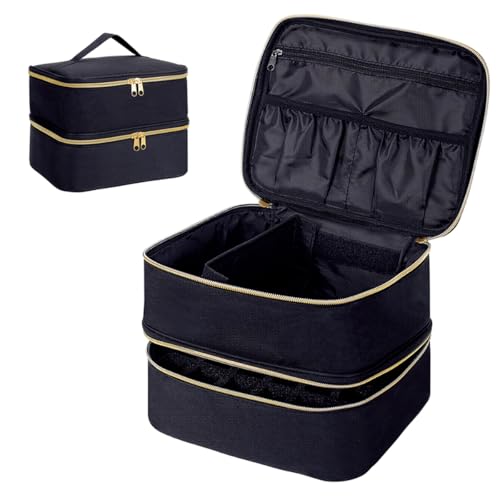 UOZL Nail Polish Organizer, Handheld Double Layer Organizer Holds 30 Bottles (15 ml/0.5 floz) with Adjustable Dividers for Nail Polish Small Manicure Lamp Manicure Tools Essential and Travel,Black